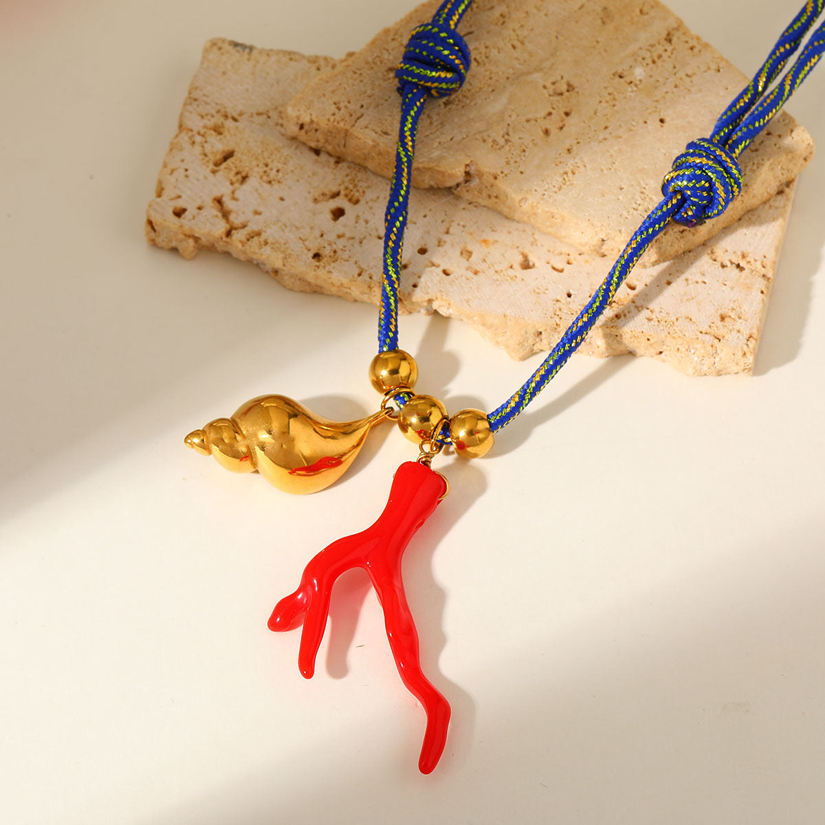 Blue Thread Shell Horn Necklace